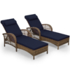 MEETWARM 2-Piece Outdoor Wicker Lounge Chairs with Cushion, Rattan Patio Chaise Loungers with 6-Level Backrest, All Weather Lay Flat Pool Sunbathing Recliner Chair, Armrest and Head Pillow - Thumbnail Image 3