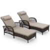 MEETWARM 2-Piece Outdoor Wicker Lounge Chairs with Cushion, Rattan Patio Chaise Loungers with 6-Level Backrest, All Weather Lay Flat Pool Sunbathing Recliner Chair, Armrest and Head Pillow - Thumbnail Image 4