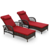 MEETWARM 2-Piece Outdoor Wicker Lounge Chairs with Cushion, Rattan Patio Chaise Loungers with 6-Level Backrest, All Weather Lay Flat Pool Sunbathing Recliner Chair, Armrest and Head Pillow - Thumbnail Image 5