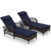 MEETWARM 2-Piece Outdoor Wicker Lounge Chairs with Cushion, Rattan Patio Chaise Loungers with 6-Level Backrest, All Weather Lay Flat Pool Sunbathing Recliner Chair, Armrest and Head Pillow - Thumbnail Image 6