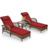 MEETWARM 3-Piece Outdoor Wicker Lounge Chair Set, Patio Chaise Loungers Set of 2 w/Side Table, 6-Position Adjustable Poolside Sunbathing Recliner, Armrest and Head Pillow, Fade-Resistant - Thumbnail Image 2