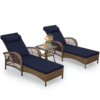 MEETWARM 3-Piece Outdoor Wicker Lounge Chair Set, Patio Chaise Loungers Set of 2 w/Side Table, 6-Position Adjustable Poolside Sunbathing Recliner, Armrest and Head Pillow, Fade-Resistant - Thumbnail Image 3