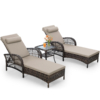 MEETWARM 3-Piece Outdoor Wicker Lounge Chair Set, Patio Chaise Loungers Set of 2 w/Side Table, 6-Position Adjustable Poolside Sunbathing Recliner, Armrest and Head Pillow, Fade-Resistant - Thumbnail Image 4