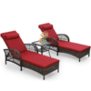 MEETWARM 3-Piece Outdoor Wicker Lounge Chair Set, Patio Chaise Loungers Set of 2 w/Side Table, 6-Position Adjustable Poolside Sunbathing Recliner, Armrest and Head Pillow, Fade-Resistant - Thumbnail Image 5