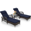 MEETWARM 3-Piece Outdoor Wicker Lounge Chair Set, Patio Chaise Loungers Set of 2 w/Side Table, 6-Position Adjustable Poolside Sunbathing Recliner, Armrest and Head Pillow, Fade-Resistant - Thumbnail Image 6