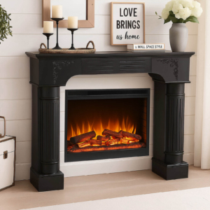 HOMEDIARY 43.3" Fireplace Mantel, Freestanding Fireplace Surround with Leg for Electric Fireplaces, MDF Mantel Surround with Shelf for Living Room with Decorative Pattern, Anti-Tipping & Waterproof
