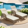MEETWARM Outdoor Wicker Chaise Lounge Chair Set of 2, 77" Long All Weather PE Rattan Patio Lounge Chair, 6 Position Adjustable Pool Reclining Sunbathing Chair for Outside, Armrest & Head Pillow - Thumbnail Image 2