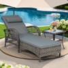 MEETWARM Outdoor Wicker Chaise Lounge Chair with Side Table, All Weather PE Rattan Patio Lounge Chair with Cushion, 6-Positions Adjustable Pool Reclining Sunbathing Chair, Armrest & Head Pillow - Thumbnail Image 2
