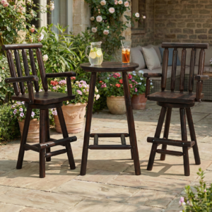 HOMEDIARY 3 Piece Outdoor Swivel Adirondack Bar Set, 41.9" Patio Log Bar Height Table & 2 Bar Stools with High Back, 500 LBS Heavy Duty Wooden Bar Stools Set for Deck Pub Garden Backyard