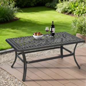 MEETWARM Outdoor Coffee Table, All-Weather Cast Aluminum 42" Rectangle Patio Coffee Table, 220 LBS Heavy Duty Patio Side Table for Balcony Poolside Deck Garden & Indoor Use, Dark Bronze