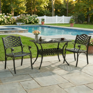 MEETWARM 3 Piece Patio Bistro Set Cast Alumiunm Patio Furniture Set, All Weather Bistro Table and Chairs Set of 2, Outdoor Bistro Table Set for Balcony Poolside Deck Garden & Indoor Use, Dark Bronze