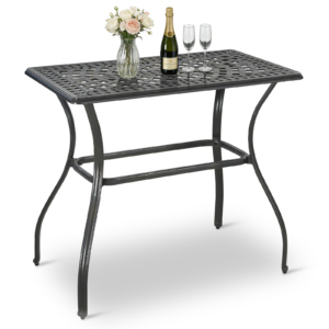 MEETWARM Outdoor Bar Table, All-Weather Cast Aluminum 42" Rectangle Patio Bar Counter Height Table, High Top Dining Table with Adjustable Feet, 200 LBS Heavy Duty Patio Bistro Pub Table, Dark Bronze