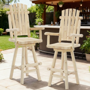 HOMEDIARY Solid Wood Swivel Adirondack Bar Chairs Set of 2, Outdoor Bar Height Barstools Chairs Set with High Back and Footrest, 29.9" High Top Chair for Deck Pub, 500 LBS Capacity