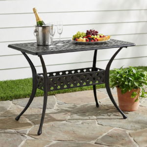 MEETWARM Outdoor Dining Table, All-Weather Cast Aluminum 42" Rectangle Patio Dining Table, 200 LBS Heavy Duty Patio Bistro Table for Balcony Poolside Deck Garden & Indoor Use, Dark Bronze