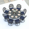 Outdoor 9-Piece Patio Dining Set, All-Weather Cast Aluminum Patio Conversation Set- 8 Cushioned Swivel Rocker, 61" Round Patio Dining Table w/Detachable Lazy Susan/Umbrella Hole, Navy Blue, ASIN#B0H26KBRDX - Thumbnail Image 1