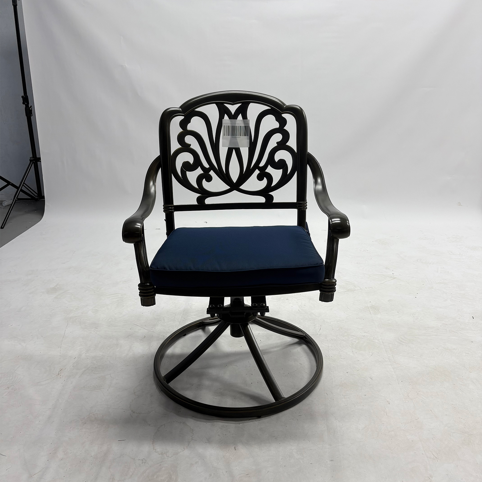 Outdoor 9-Piece Patio Dining Set, All-Weather Cast Aluminum Patio Conversation Set- 8 Cushioned Swivel Rocker, 61" Round Patio Dining Table w/Detachable Lazy Susan/Umbrella Hole, Navy Blue, ASIN#B0H26KBRDX - Image 2