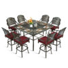 MEETWARM 9-Piece Outdoor Patio Swivel Bar Set, All Weather Cast Aluminum Patio Bar Table and Chairs Set with 8 Cushioned Swivel Bar Stools, Large 64" Square Patio Bar Height Table, 2.2" Umbrella Hole - Thumbnail Image 2