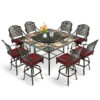 MEETWARM 10-Piece Outdoor Bar Set, All Weather Cast Aluminum High Patio Dining Set with 8 Cushioned Swivel Bar Stools, Large 64" Square Patio Bar Height Table with Detachable Lazy Susan, Umbrella Hole - Thumbnail Image 2