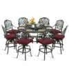 MEETWARM 10-Piece Outdoor Bar Set, All Weather Cast Aluminum Patio Bar Furniture with 8 Cushioned Swivel Bar Stools, Large 61" Round Patio Bar Height Table with Detachable Lazy Susan, Umbrella Hole - Thumbnail Image 2