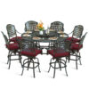 MEETWARM 10-Piece Outdoor Bar Set, All Weather Cast Aluminum Patio Bar Furniture with 8 Cushioned Swivel Bar Stools, Large 61" Round Patio Bar Height Table with Detachable Lazy Susan, Umbrella Hole - Thumbnail Image 1