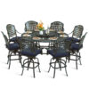 MEETWARM 10-Piece Outdoor Bar Set, All Weather Cast Aluminum Patio Bar Furniture with 8 Cushioned Swivel Bar Stools, Large 61" Round Patio Bar Height Table with Detachable Lazy Susan, Umbrella Hole - Thumbnail Image 2