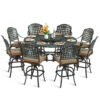 MEETWARM 10-Piece Outdoor Bar Set, All Weather Cast Aluminum Patio Bar Furniture with 8 Cushioned Swivel Bar Stools, Large 61" Round Patio Bar Height Table with Detachable Lazy Susan, Umbrella Hole - Thumbnail Image 3