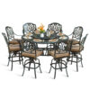 MEETWARM 10-Piece Outdoor Bar Set, All Weather Cast Aluminum Patio Bar Furniture with 8 Cushioned Swivel Bar Stools, Large 61" Round Patio Bar Height Table with Detachable Lazy Susan, Umbrella Hole - Thumbnail Image 1