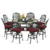 MEETWARM 10-Piece Outdoor Bar Set, All Weather Cast Aluminum Patio Bar Furniture with 8 Cushioned Swivel Bar Stools, Large 61" Round Patio Bar Height Table with Detachable Lazy Susan, Umbrella Hole - Thumbnail Image 2