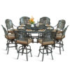 MEETWARM 10-Piece Outdoor Bar Set, All Weather Cast Aluminum Patio Bar Furniture with 8 Cushioned Swivel Bar Stools, Large 61" Round Patio Bar Height Table with Detachable Lazy Susan, Umbrella Hole - Thumbnail Image 1