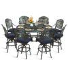 MEETWARM 10-Piece Outdoor Bar Set, All Weather Cast Aluminum Patio Bar Furniture with 8 Cushioned Swivel Bar Stools, Large 61" Round Patio Bar Height Table with Detachable Lazy Susan, Umbrella Hole - Thumbnail Image 2