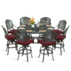 MEETWARM 10-Piece Outdoor Bar Set, All Weather Cast Aluminum Patio Bar Furniture with 8 Cushioned Swivel Bar Stools, Large 61" Round Patio Bar Height Table with Detachable Lazy Susan, Umbrella Hole - Thumbnail Image 3