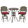 MEETWARM 3-Piece Patio Swivel Bar Set, All-Weather Cast Aluminum Outdoor High Bar Stool Bistro Set For Backyard Garden Deck W/2 Cushions Bar Chairs With Footrest And 31" Bar Table, 2" Umbrella Hole - Thumbnail Image 2