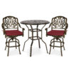 MEETWARM 3-Piece Patio Swivel Bar Set, All-Weather Cast Aluminum Outdoor High Bar Stool Bistro Set For Backyard Garden With 2 Cushions Bar Chairs With Footrest And 35.4" Bar Table, 2" Umbrella Hole - Thumbnail Image 4