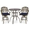 MEETWARM 3-Piece Patio Swivel Bar Set, All-Weather Cast Aluminum Outdoor High Bar Stool Bistro Set For Backyard Garden With 2 Cushions Bar Chairs With Footrest And 35.4" Bar Table, 2" Umbrella Hole - Thumbnail Image 2