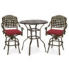 MEETWARM 3-Piece Patio Swivel Bar Set, All-Weather Cast Aluminum Outdoor High Bar Stool Bistro Set For Backyard Garden Deck W/2 Cushions Bar Chairs With Footrest And 35.4" Bar Table, 2" Umbrella Hole - Thumbnail Image 1