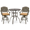 MEETWARM 3-Piece Patio Swivel Bar Set, All-Weather Cast Aluminum Outdoor High Bar Stool Bistro Set For Backyard Garden Deck W/2 Cushions Bar Chairs With Footrest And 35.4" Bar Table, 2" Umbrella Hole - Thumbnail Image 2