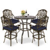 MEETWARM 5-Piece Patio Swivel Bar Set, All-Weather Cast Aluminum Outdoor High Bar Stool Bistro Set For Backyard Garden With 4 Cushions Bar Chairs With Footrest And 35.4" Bar Table, 2" Umbrella Hole - Thumbnail Image 1