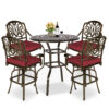 MEETWARM 5-Piece Patio Swivel Bar Set, All-Weather Cast Aluminum Outdoor High Bar Stool Bistro Set For Backyard Garden With 4 Cushions Bar Chairs With Footrest And 35.4" Bar Table, 2" Umbrella Hole - Thumbnail Image 3