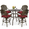 MEETWARM 5-Piece Patio Swivel Bar Set, All-Weather Cast Aluminum Outdoor High Bar Stool Bistro Set for Backyard Garden w/4 Cushions Bar Chairs with Footrest and 35.4" Bar Table, 2" Umbrella Hole - Thumbnail Image 1