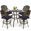 MEETWARM 5-Piece Patio Swivel Bar Set, All-Weather Cast Aluminum Outdoor High Bar Stool Bistro Set for Backyard Garden w/4 Cushions Bar Chairs with Footrest and 35.4" Bar Table, 2" Umbrella Hole - Thumbnail Image 2