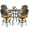 MEETWARM 5-Piece Patio Swivel Bar Set, All-Weather Cast Aluminum Outdoor High Bar Stool Bistro Set for Backyard Garden w/4 Cushions Bar Chairs with Footrest and 35.4" Bar Table, 2" Umbrella Hole - Thumbnail Image 3