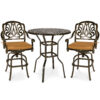 MEETWARM 3-Piece Patio Swivel Bar Set, All-Weather Cast Aluminum Outdoor High Bar Stool Bistro Set For Backyard Garden W/2 Cushions Bar Chairs With Footrest And 38.5" Bar Table, 2" Umbrella Hole - Thumbnail Image 3