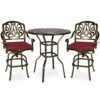 MEETWARM 3-Piece Patio Swivel Bar Set, All-Weather Cast Aluminum Outdoor High Bar Stool Bistro Set For Backyard Garden W/2 Cushions Bar Chairs With Footrest And 38.5" Bar Table, 2" Umbrella Hole - Thumbnail Image 1