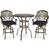 MEETWARM 3-Piece Patio Swivel Bar Set, All-Weather Cast Aluminum Outdoor High Bar Stool Bistro Set For Backyard Garden W/2 Cushions Bar Chairs With Footrest And 38.5" Bar Table, 2" Umbrella Hole - Thumbnail Image 2