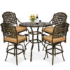 MEETWARM 5-Piece Patio Swivel Bar Set, All-Weather Cast Aluminum Outdoor High Bar Stool Bistro Set For Backyard Garden W/4 Cushions Bar Chairs With Footrest And 38.5" Bar Table, 2" Umbrella Hole - Thumbnail Image 3