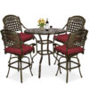 MEETWARM 5-Piece Patio Swivel Bar Set, All-Weather Cast Aluminum Outdoor High Bar Stool Bistro Set For Backyard Garden W/4 Cushions Bar Chairs With Footrest And 38.5" Bar Table, 2" Umbrella Hole - Thumbnail Image 2