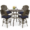 MEETWARM 5-Piece Patio Swivel Bar Set, All-Weather Cast Aluminum Outdoor High Bar Stool Bistro Set For Backyard Garden W/4 Cushions Bar Chairs With Footrest And 38.5" Bar Table, 2" Umbrella Hole - Thumbnail Image 1