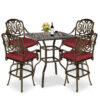 MEETWARM 5-Piece Patio Swivel Bar Set, All-Weather Cast Aluminum Outdoor High Bar Stool Bistro Set for Backyard Garden with 4 Cushions Bar Chairs with Footrest and 35.4" Bar Table, 2.2" Umbrella Hole - Thumbnail Image 1