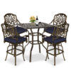 MEETWARM 5-Piece Patio Swivel Bar Set, All-Weather Cast Aluminum Outdoor High Bar Stool Bistro Set for Backyard Garden with 4 Cushions Bar Chairs with Footrest and 35.4" Bar Table, 2.2" Umbrella Hole - Thumbnail Image 2