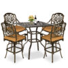 MEETWARM 5-Piece Patio Swivel Bar Set, All-Weather Cast Aluminum Outdoor High Bar Stool Bistro Set for Backyard Garden with 4 Cushions Bar Chairs with Footrest and 35.4" Bar Table, 2.2" Umbrella Hole - Thumbnail Image 3